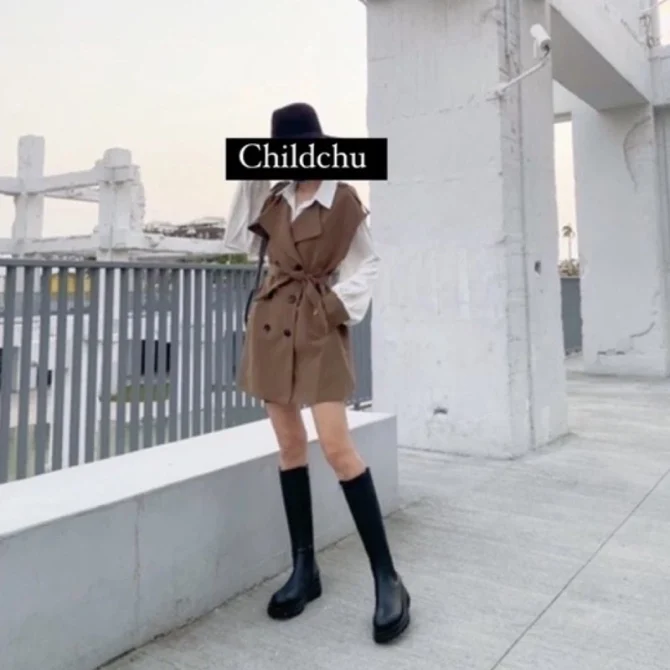 0911 韓國空運❣️正韓 韓妞款 素面側彈性帶切爾西帥氣高筒拉鍊長靴