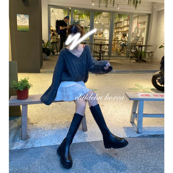 0911 韓國空運❣️正韓 韓妞款 素面側彈性帶切爾西帥氣高筒拉鍊長靴